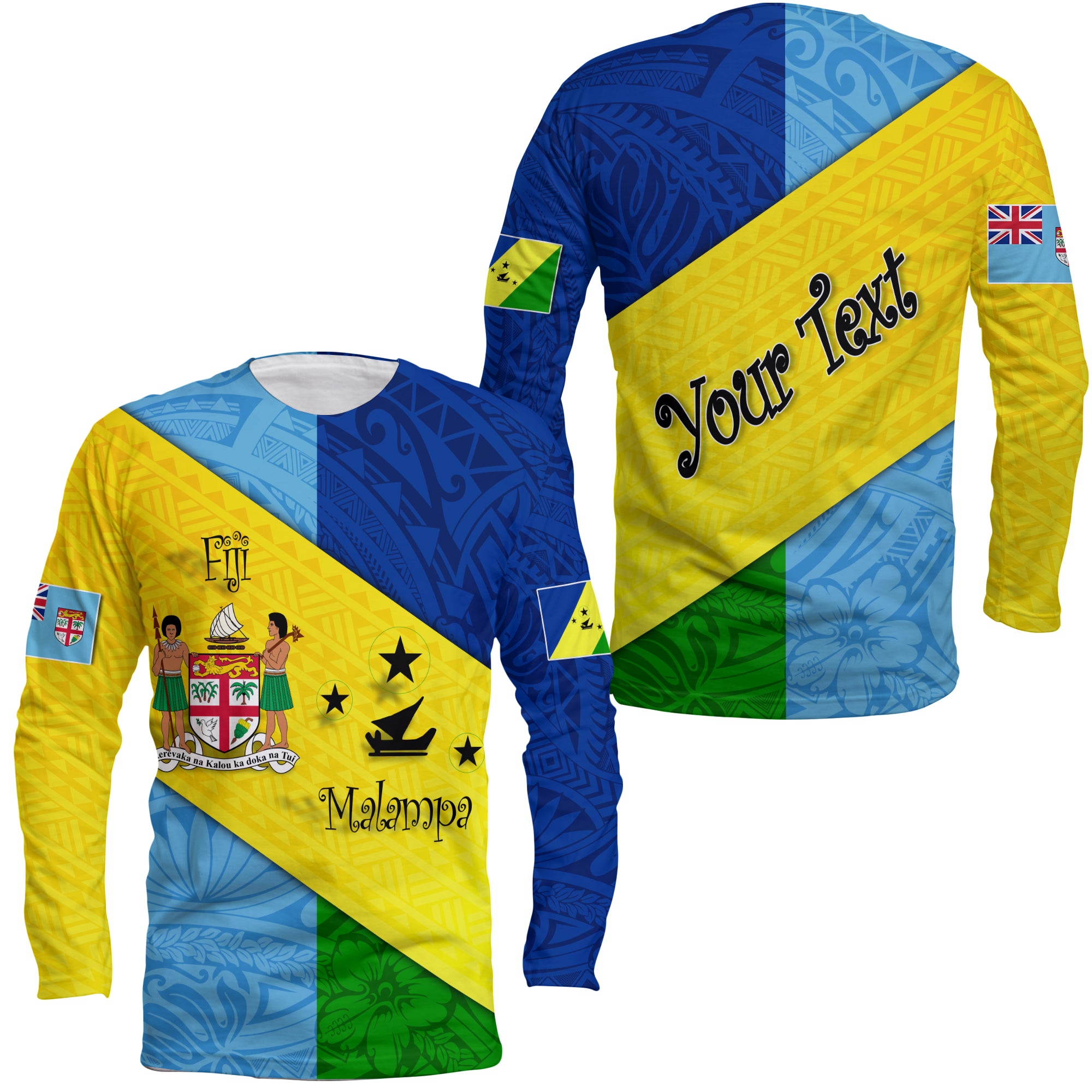 (Custom Personalised) Malampa Fiji Day Long Sleeve Shirt Polynesian Line Arty Style LT9 Unisex Yellow - Polynesian Pride