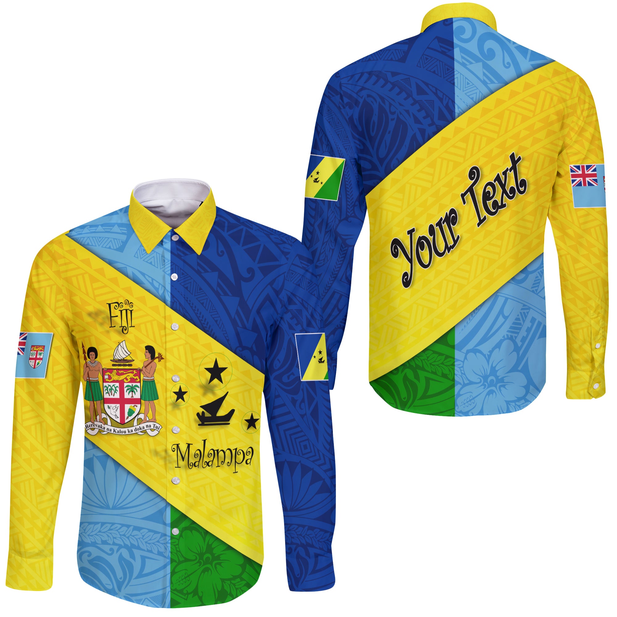 (Custom Personalised) Malampa Fiji Day Hawaii Long Sleeve Button Shirt Polynesian Line Arty Style LT9 Unisex Yellow - Polynesian Pride