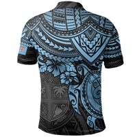Fiji Polo Shirt Viti Flag Blue Turtle Hibiscus - Polynesian Pride
