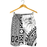 (Custom Personalised) Fiji Rugby Men Shorts Fijian Cibi Dance Tapa Pattern White LT14 - Polynesian Pride