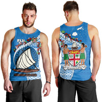 Fiji Men Tank Top Fijian Drua Mix Tagimaucia Flower Blue Style LT14 - Polynesian Pride