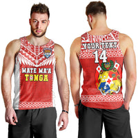 (Custom Text And Number) Tonga Rugby Men Tank Top Mate Maa Tonga Pacific Ngatu White LT14 Red - Polynesian Pride