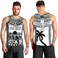 Custom Text And Number Fiji Rugby Men Tank Top Pacific The Bati Black Fijian Tapa LT14 Black - Polynesian Pride
