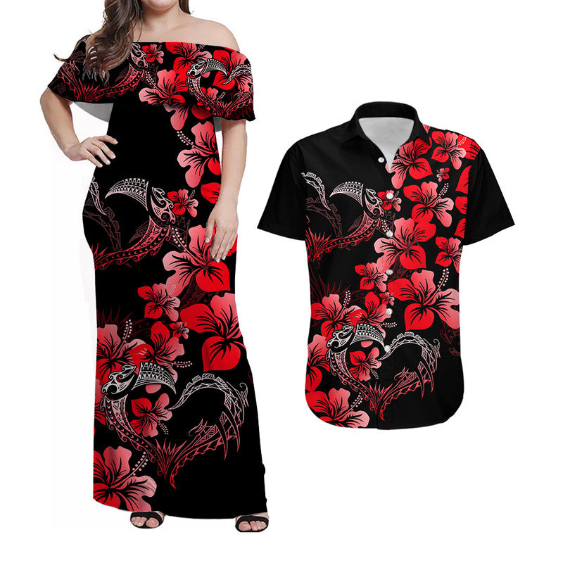 Polynesian Valentine Matching Dress and Hawaiian Shirt Hibiscus Flowers Red Style LT6 Red - Polynesian Pride