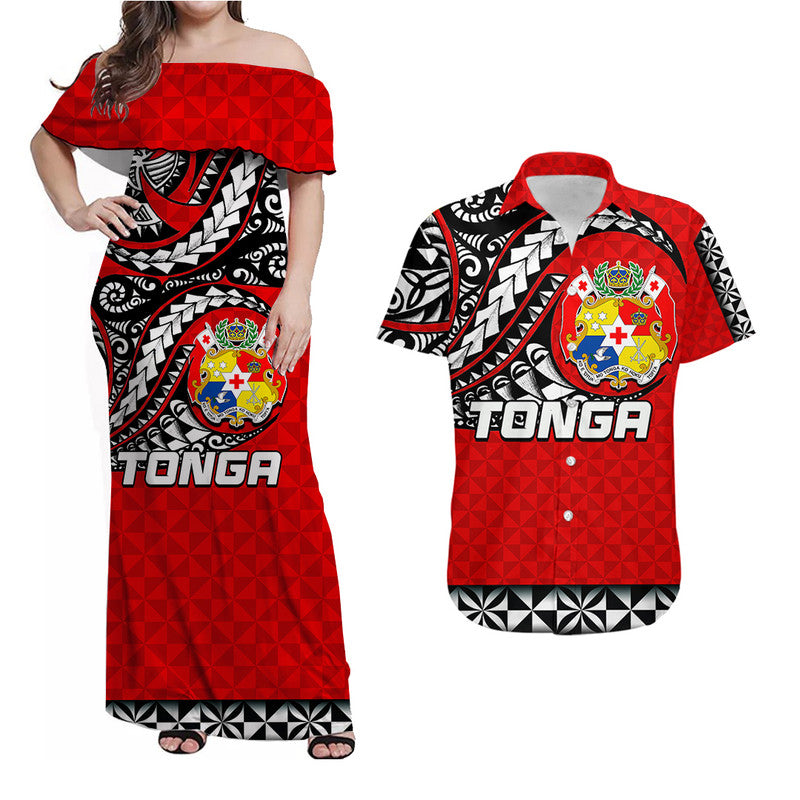 Tonga Matching Dress and Hawaiian Shirt Polynesian Tattoo LT6 Red - Polynesian Pride