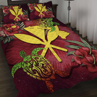 Kanaka Map Turtle Hibiscus Quilt Bed Set - Red Velvet - AH - Polynesian Pride