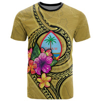 Guam Polynesian T Shirt Floral With Seal Gold Unisex Black - Polynesian Pride