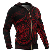 Tonga Polynesian All Over Zip up Hoodie Red Turtle Tribal - Polynesian Pride