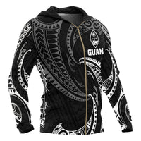 Guam Polynesian Zip up Hoodie White Tribal Wave - Polynesian Pride