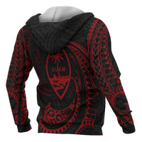 Guam Polynesian Zip up Hoodie Red Tribal Wave - Polynesian Pride
