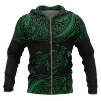 Hawaii Polynesian All Over Zip up Hoodie Green Sea Turtle Unisex Black - Green - Polynesian Pride