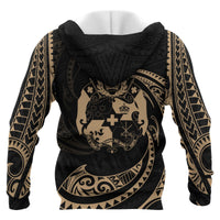 Tonga Polynesian All Over Zip up Hoodie Gold Tribal Wave - Polynesian Pride