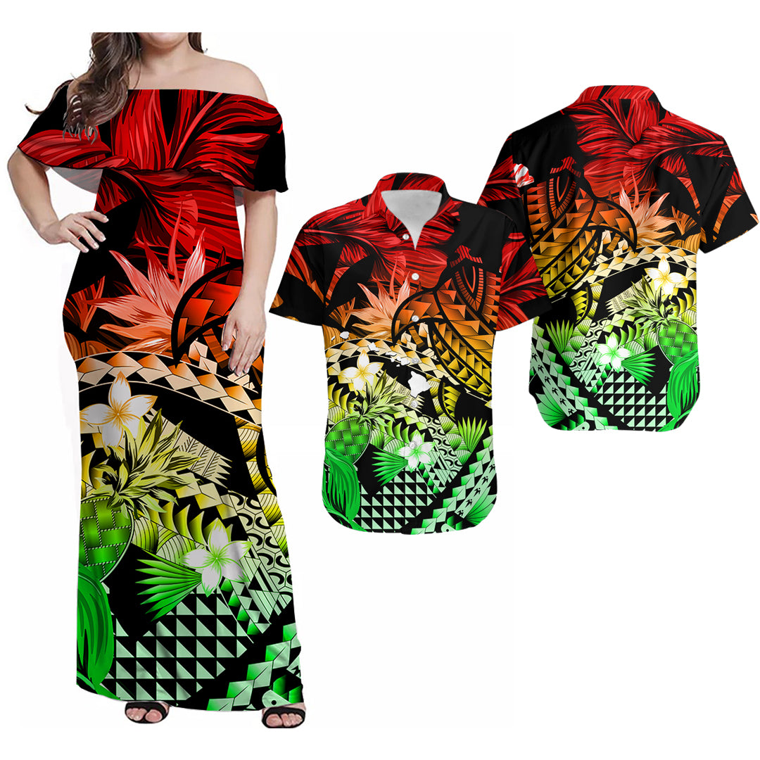 Polynesian Hawaiian with Turtle Matching Dress and Hawaiian Shirt No.4 LT6 Art - Polynesian Pride