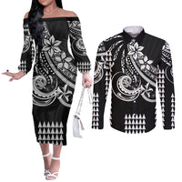 Kakau Hawaiian Polynesian Couples Matching Outfits Long Sleeve Dress And Long Sleeve Button Shirt Black LT6 Black - Polynesian Pride