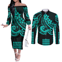 Kakau Hawaiian Polynesian Couples Matching Outfits Long Sleeve Dress And Long Sleeve Button Shirt Turquoise Green LT6 Green - Polynesian Pride