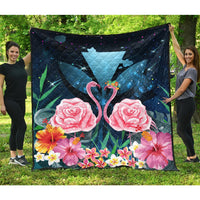 Kanaka Flamingo Couple Rose Hibiscus Plumeria Premium Quilt - Love Universe - AH Galaxy - Polynesian Pride