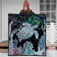 Hawaii Turtle Corals Shell Background Premium Quilt - AH - Polynesian Pride