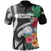 Marshall Islands Polo Shirt Polynesian with Hibiscus Unisex Black - Polynesian Pride