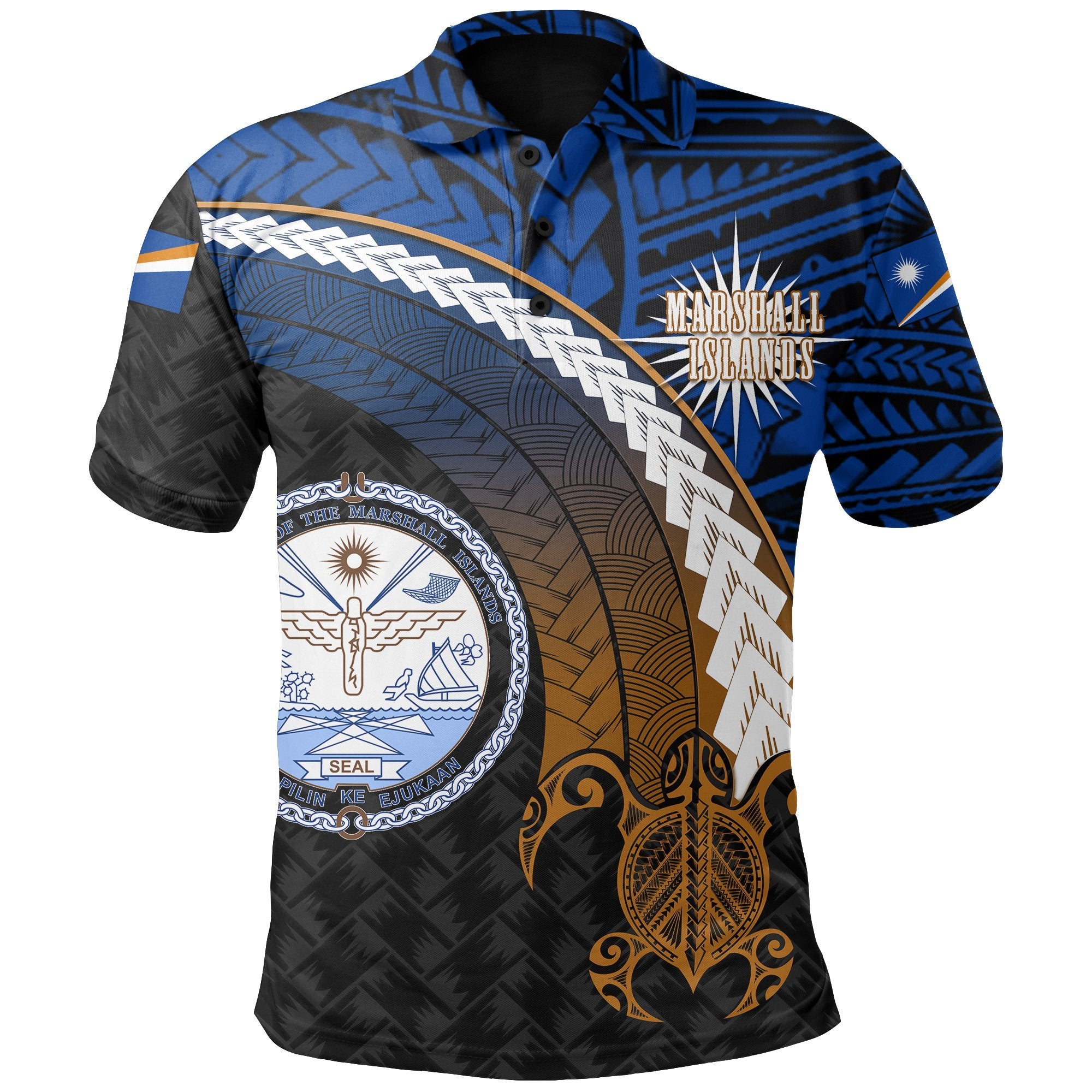 Marshall Islands Polo Shirt Turtle Polynesian Wave Style Unisex Blue - Polynesian Pride