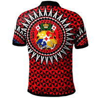 Tonga Polo Shirt Tongan Manulua Pattern Red Black Color - Polynesian Pride