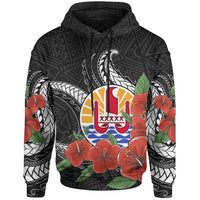 Tahiti Polynesian Hoodie Hibiscus Coat of rm Black Unisex BLACK - Polynesian Pride