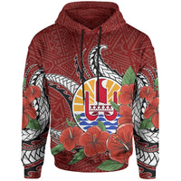 Tahiti Polynesian Hoodie Hibiscus Coat of rm Red Unisex RED - Polynesian Pride