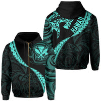 Hawaiian Kanaka Hoodie (Zipper) Mano Kihikihi Turquoise Unisex Turquoise - Polynesian Pride