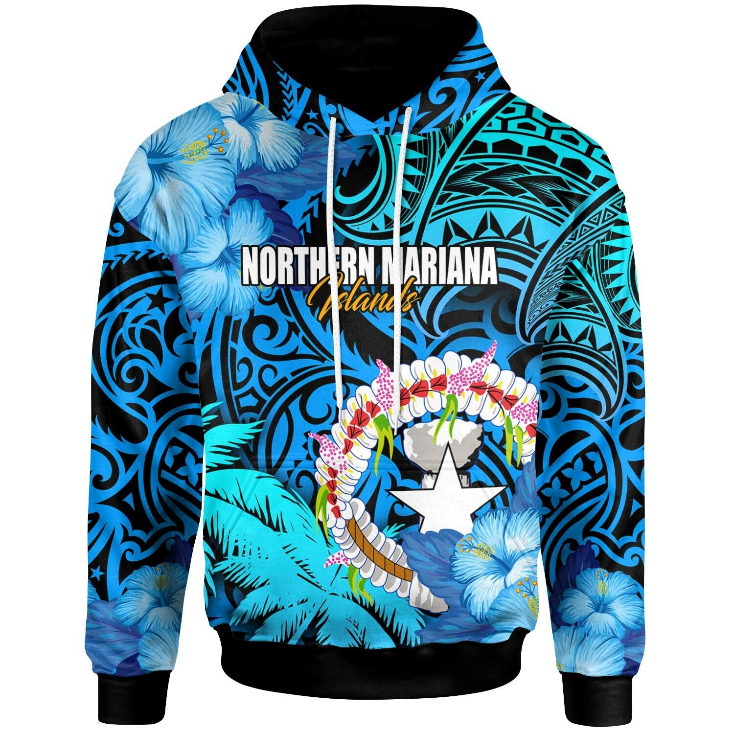 Northern Mariana Islands Hoodie CNMI Polynesian Culture with Hibicus Tropical Flower LT10 Blue - Polynesian Pride