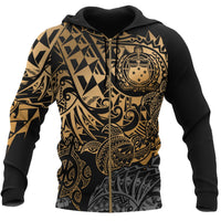 Samoa Polynesian Zip up Hoodie Gold Turtle Flowing Unisex Gold - Polynesian Pride