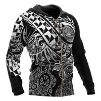 American Samoa Polynesian Zip up Hoodie White Turtle Hibiscus Flowing - Polynesian Pride