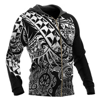 Samoa Polynesian Zip up Hoodie White Turtle Flowing - Polynesian Pride