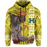Polynesian Warrior Helmet Football Kanaka Kakau Hawaii Zip Hoodie Yellow - Polynesian Pride