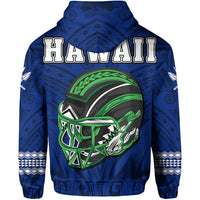 Polynesian Warrior Helmet Football Kanaka Kakau Hawaii Zip Hoodie Blue - Polynesian Pride