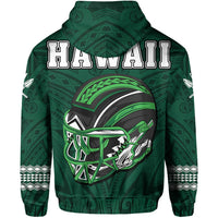 Polynesian Warrior Helmet Football Kanaka Kakau Hawaii Hoodie Green - Polynesian Pride