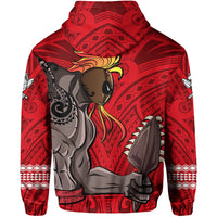 Polynesian Islands Warrior Kakau Hawaii Zip Hoodie Red - Polynesian Pride