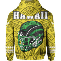Polynesian Warrior Helmet Football Kanaka Kakau Hawaii Zip Hoodie Yellow - Polynesian Pride