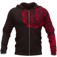Maori Tattoo Hoodie, New Zealand Maori Lizard Zip up Hoodie Unisex Black - Polynesian Pride