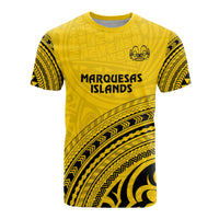 Marquesas Islands All Over T Shirt Marquesas Islands Tiki Face Polynesian Tribal Yellow Version Unisex Yellow - Polynesian Pride