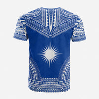 Marshall Islands Custom T Shirt Marshall Islands Flag Polynesian Chief Tattoo Blue Version Unisex Blue - Polynesian Pride