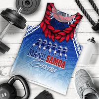 Personalised Samoa Sevens Men Tank Top Manu Siva Tau With Ula Fala LT7 Blue - Polynesian Pride