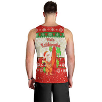 Hawaii Christmas Men Tank Top Santa Claus Surfing Simple Style - Beige Red LT8 - Polynesian Pride