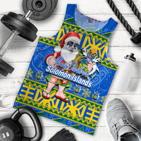 Solomon Islands Christmas Men's Tank Top Cool Santa Claus LT6 Blue - Polynesian Pride