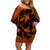 Hibiscus Off Shoulder Short Dress Fiji Patterns Orange LT6 Women Orange - Polynesian Pride