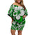Hibiscus Off Shoulder Short Dress Fiji Patterns Green LT6 Women Green - Polynesian Pride
