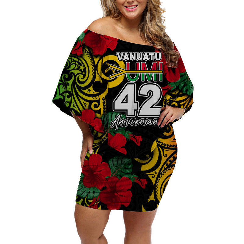 Vanuatu Yumi 42 Off Shoulder Short Dress LT6 Women Black - Polynesian Pride
