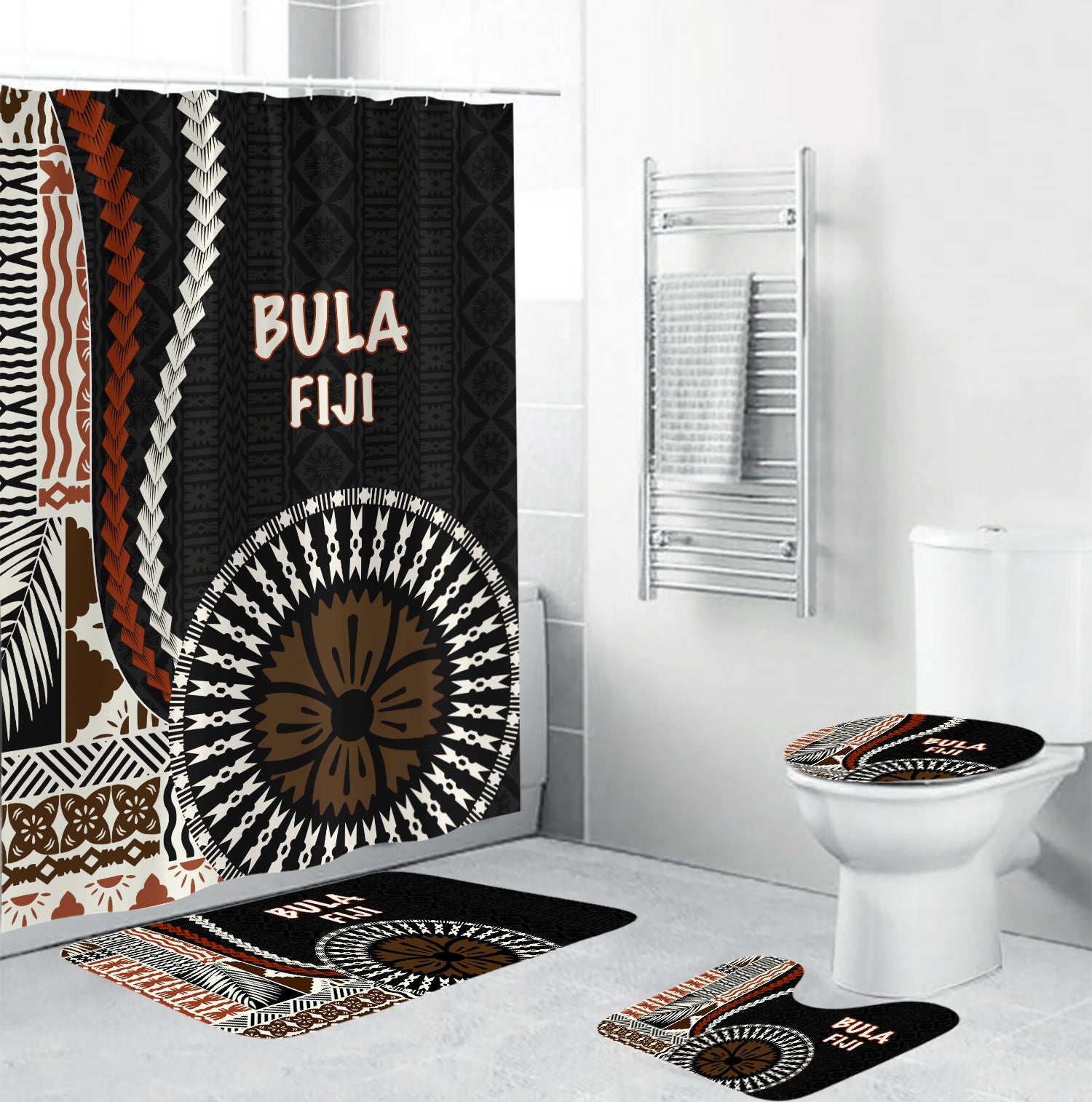 Bula Fiji Bathroom Set Masi Tapa Patterns Style LT6 Art - Polynesian Pride