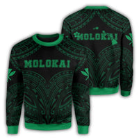 Hawaiian Kanaka Map Polynesian Molokai Sweatshirt - Green - Brad Style - AH Unisex Green - Polynesian Pride