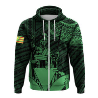 Hawaiian King Kanaka Map Polynesian Molokai Hoodie Zip Green Hala Style - Polynesian Pride
