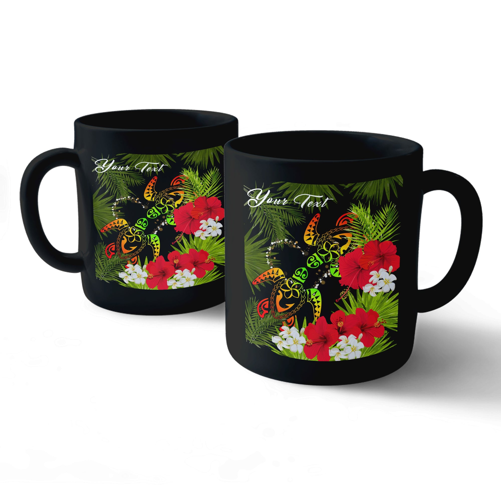 (Personalized) Hawaii Couple Turtle Hibiscus Tropical Valentine Mug - Levi Style - AH Mug 11oz Black - Polynesian Pride