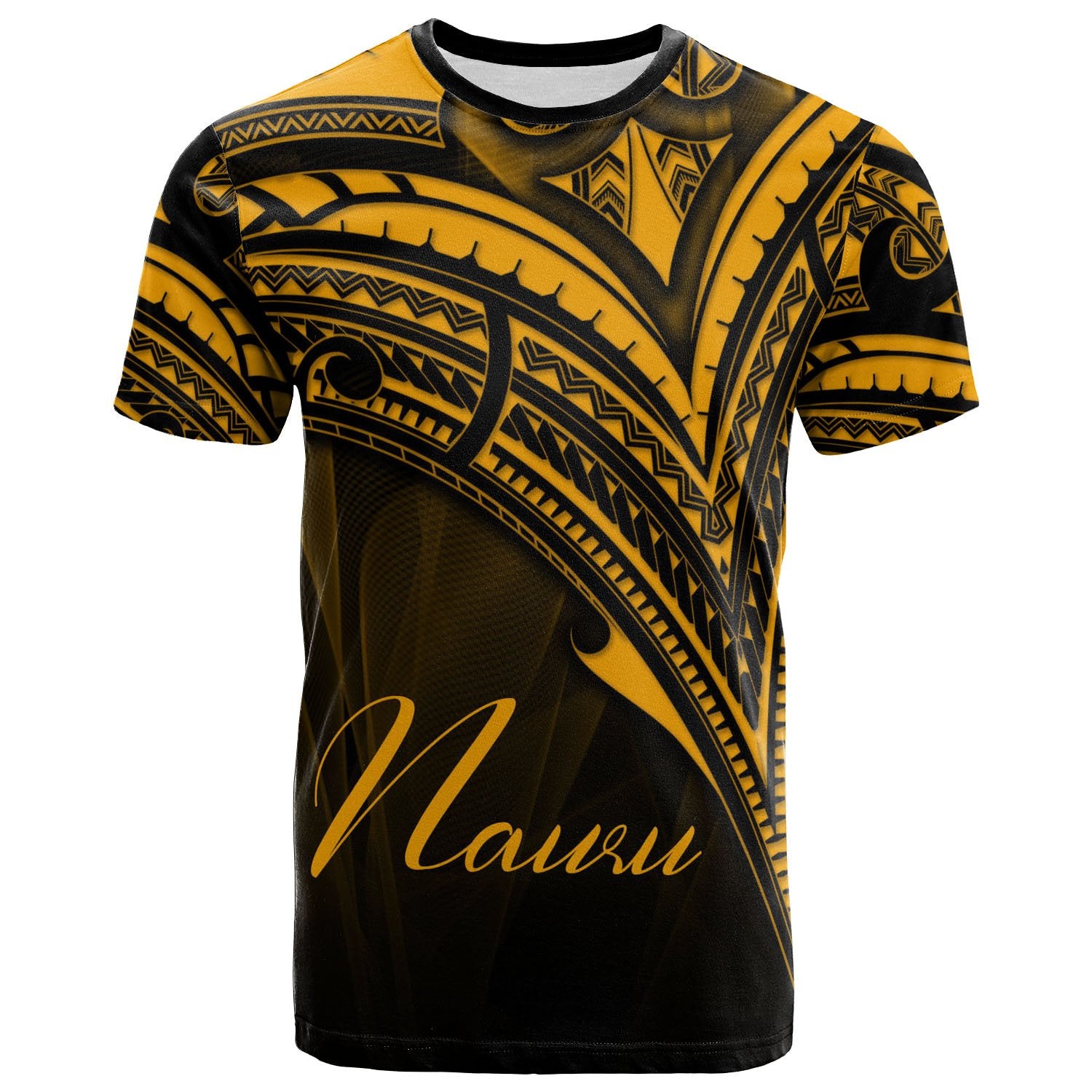 Nauru T Shirt Gold Color Cross Style Unisex Black - Polynesian Pride